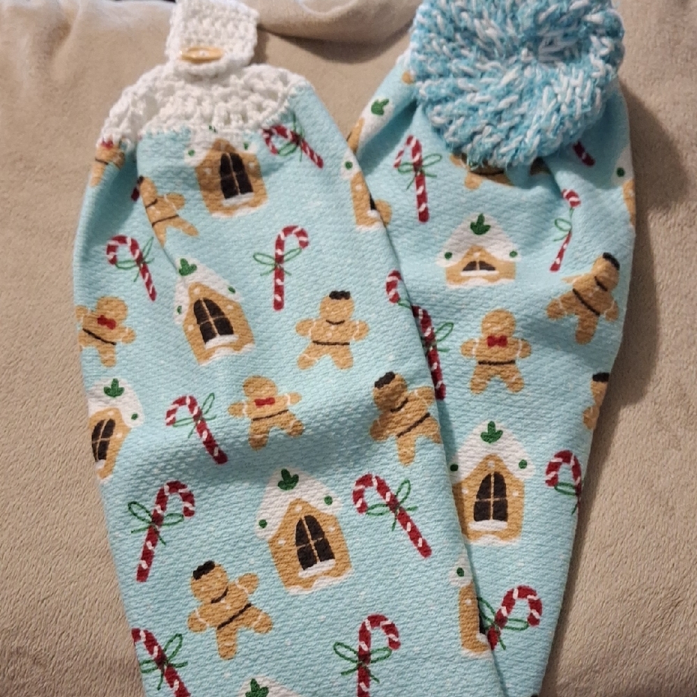 Hand Crafted Festive Kitchen Towels - Blue and White